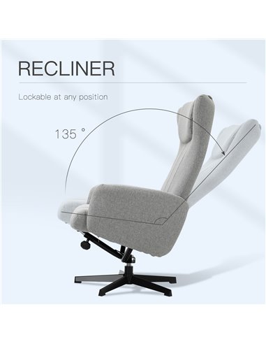 HOMCOM Linen Fabric Recliner and Ottoman Set, Swivel Leisure Lounge Chair with Footstool, 135° Adjustable Backrest and Thick Foa