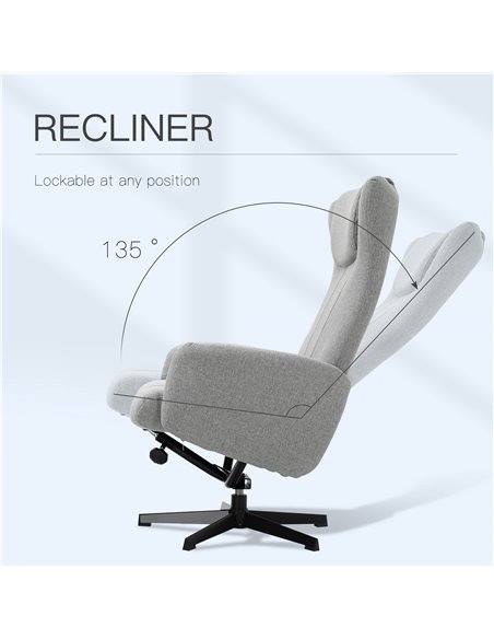 HOMCOM Linen Fabric Recliner and Ottoman Set, Swivel Leisure Lounge Chair with Footstool, 135° Adjustable Backrest and Thick Foa - pic 56648 | FastDaddyshop