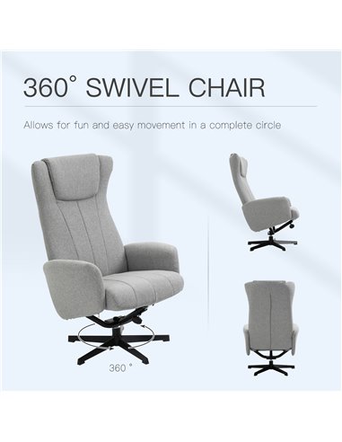 HOMCOM Linen Fabric Recliner and Ottoman Set, Swivel Leisure Lounge Chair with Footstool, 135° Adjustable Backrest and Thick Foa