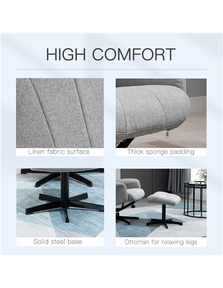 HOMCOM Linen Fabric Recliner and Ottoman Set, Swivel Leisure Lounge Chair with Footstool, 135° Adjustable Backrest and Thick Foa - pic 56650 | FastDaddyshop