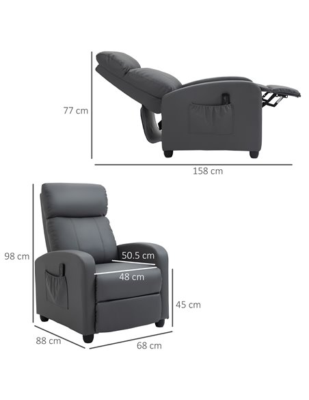 HOMCOM Reclining Massage Chair, Faux Leather with Footrest, Remote Control, for Lounge, Bedroom, Cinema, Grey 700-143V70GY - pic 56656 | FastDaddyshop