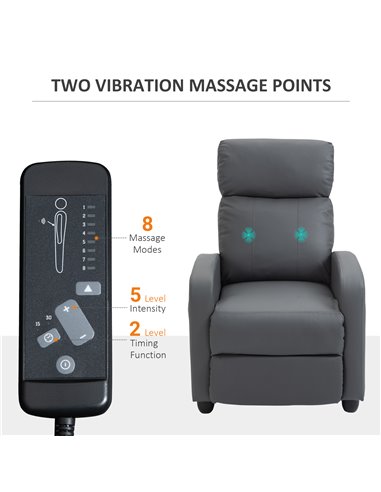HOMCOM Reclining Massage Chair, Faux Leather with Footrest, Remote Control, for Lounge, Bedroom, Cinema, Grey 700-143V70GY