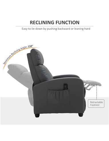 HOMCOM Reclining Massage Chair, Faux Leather with Footrest, Remote Control, for Lounge, Bedroom, Cinema, Grey 700-143V70GY