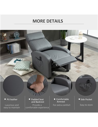 HOMCOM Reclining Massage Chair, Faux Leather with Footrest, Remote Control, for Lounge, Bedroom, Cinema, Grey 700-143V70GY