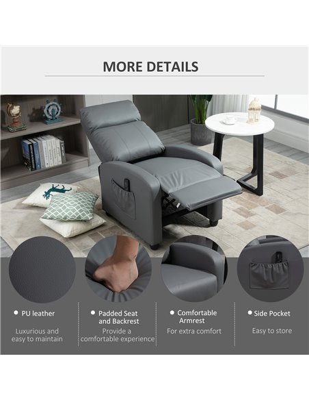 HOMCOM Reclining Massage Chair, Faux Leather with Footrest, Remote Control, for Lounge, Bedroom, Cinema, Grey 700-143V70GY - pic 56659 | FastDaddyshop