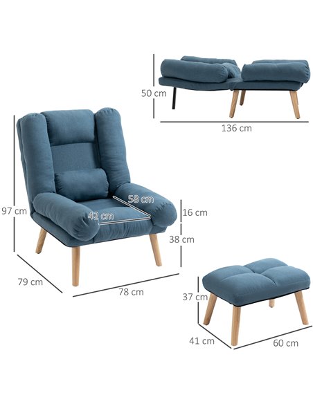 HOMCOM Occasional Recliner with Ottoman, 3-Position Adjustable Linen Fabric Reclining Lounger, Lazy Cushioned Sofa Chair with Fo - pic 56665 | FastDaddyshop