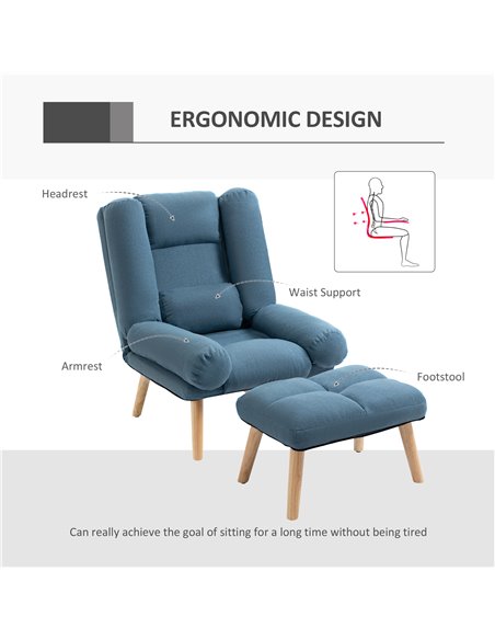 HOMCOM Occasional Recliner with Ottoman, 3-Position Adjustable Linen Fabric Reclining Lounger, Lazy Cushioned Sofa Chair with Fo - pic 56667 | FastDaddyshop