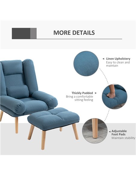HOMCOM Occasional Recliner with Ottoman, 3-Position Adjustable Linen Fabric Reclining Lounger, Lazy Cushioned Sofa Chair with Fo - pic 56669 | FastDaddyshop