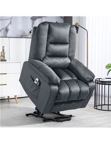 HOMCOM Lift Chair, Quick Assembly, Electric Riser and Recliner Chair with Vibration Massage, Heat, Side Pockets, Grey 713-160V70