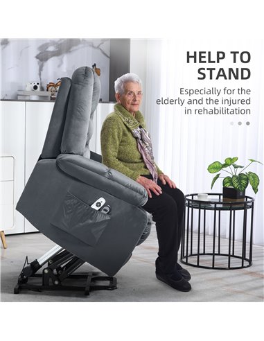 HOMCOM Lift Chair, Quick Assembly, Electric Riser and Recliner Chair with Vibration Massage, Heat, Side Pockets, Grey 713-160V70