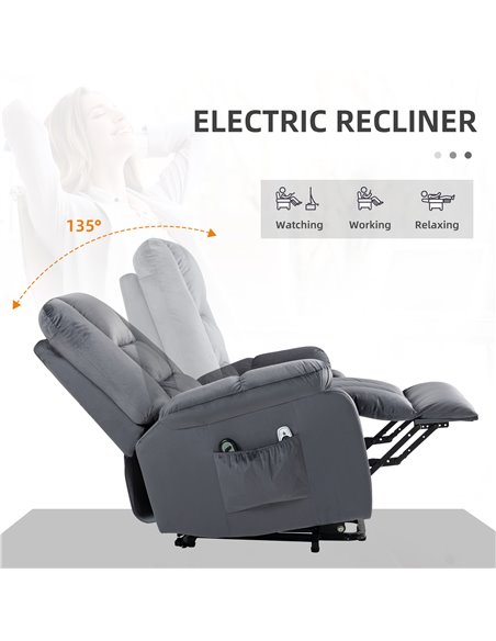 HOMCOM Lift Chair, Quick Assembly, Electric Riser and Recliner Chair with Vibration Massage, Heat, Side Pockets, Grey 713-160V70 - pic 56685 | FastDaddyshop