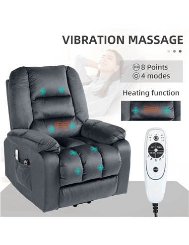 HOMCOM Lift Chair, Quick Assembly, Electric Riser and Recliner Chair with Vibration Massage, Heat, Side Pockets, Grey 713-160V70