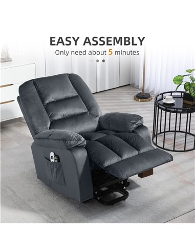 HOMCOM Lift Chair, Quick Assembly, Electric Riser and Recliner Chair with Vibration Massage, Heat, Side Pockets, Grey 713-160V70