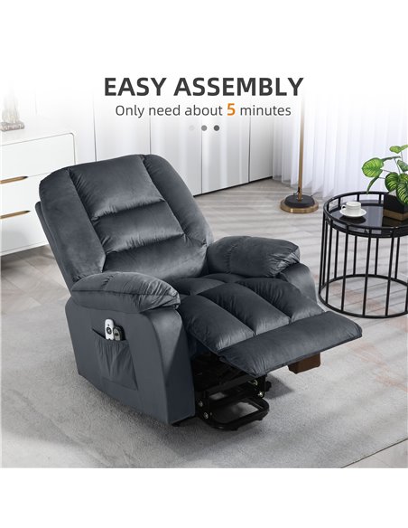 HOMCOM Lift Chair, Quick Assembly, Electric Riser and Recliner Chair with Vibration Massage, Heat, Side Pockets, Grey 713-160V70 - pic 56688 | FastDaddyshop