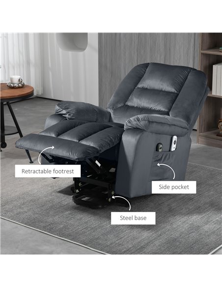 HOMCOM Lift Chair, Quick Assembly, Electric Riser and Recliner Chair with Vibration Massage, Heat, Side Pockets, Grey 713-160V70 - pic 56689 | FastDaddyshop