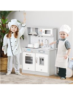 Homcom Kids Play Kitchen with Sound & Light Effect, Battery Operated Cooktop, Ice Machine 2