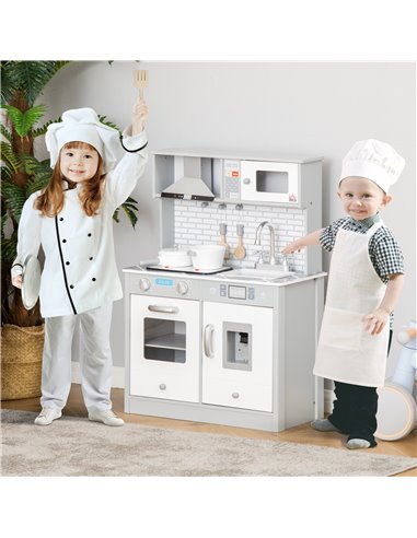 HOMCOM Kids Kitchen Play Cooking Toy Set, Educational Pretend Role Playset Game w/ Sound & Light Effect, Battery Operated Cookto
