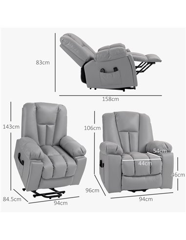 HOMCOM Lift Chair, Quick Assembly, Riser and Recliner Chair with Vibration Massage, Heat, Charcoal Grey 713-159V70CG