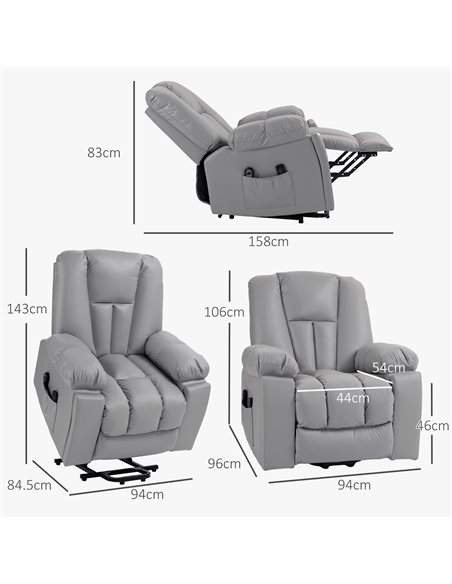 HOMCOM Lift Chair, Quick Assembly, Riser and Recliner Chair with Vibration Massage, Heat, Charcoal Grey 713-159V70CG - pic 56692 | FastDaddyshop