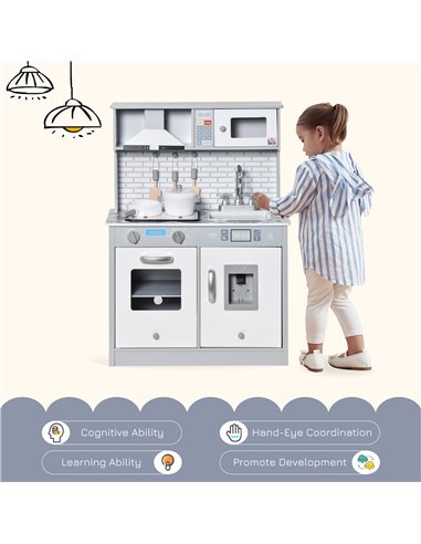 HOMCOM Kids Kitchen Play Cooking Toy Set, Educational Pretend Role Playset Game w/ Sound & Light Effect, Battery Operated Cookto