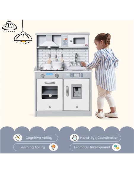 HOMCOM Kids Kitchen Play Cooking Toy Set, Educational Pretend Role Playset Game w/ Sound & Light Effect, Battery Operated Cookto - pic 5671 | FastDaddyshop