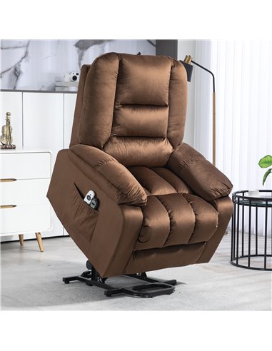 HOMCOM Lift Chair, Quick Assembly, Electric Riser and Recliner Chair with Vibration Massage, Heat, Side Pockets, Brown 713-160V7