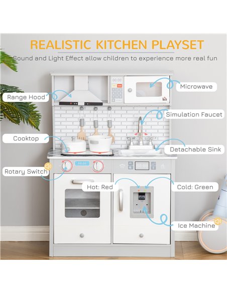 HOMCOM Kids Kitchen Play Cooking Toy Set, Educational Pretend Role Playset Game w/ Sound & Light Effect, Battery Operated Cookto - pic 5672 | FastDaddyshop