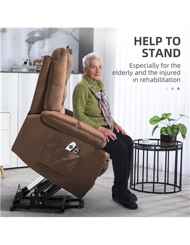 HOMCOM Lift Chair, Quick Assembly, Electric Riser and Recliner Chair with Vibration Massage, Heat, Side Pockets, Brown 713-160V7