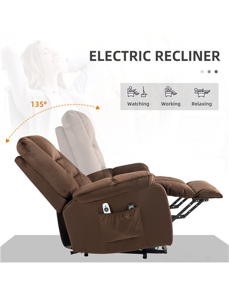 HOMCOM Lift Chair, Quick Assembly, Electric Riser and Recliner Chair with Vibration Massage, Heat, Side Pockets, Brown 713-160V7 - pic 56721 | FastDaddyshop