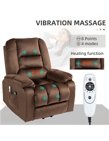 HOMCOM Lift Chair, Quick Assembly, Electric Riser and Recliner Chair with Vibration Massage, Heat, Side Pockets, Brown 713-160V7
