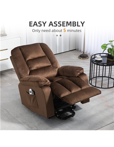 HOMCOM Lift Chair, Quick Assembly, Electric Riser and Recliner Chair with Vibration Massage, Heat, Side Pockets, Brown 713-160V7