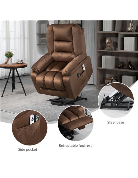 HOMCOM Lift Chair, Quick Assembly, Electric Riser and Recliner Chair with Vibration Massage, Heat, Side Pockets, Brown 713-160V7 - pic 56725 | FastDaddyshop