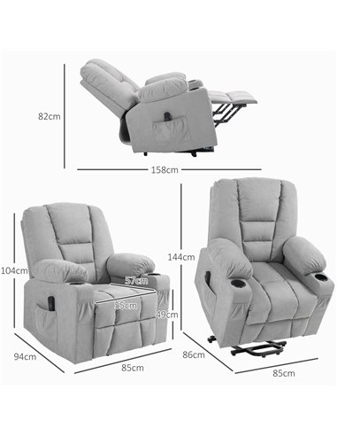 HOMCOM Oversized Riser and Recliner Chairs for the Elderly, Fabric Upholstered Lift Chair for Living Room with Remote Control, S