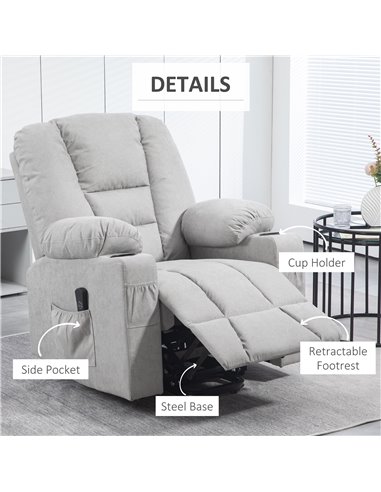 HOMCOM Oversized Riser and Recliner Chairs for the Elderly, Fabric Upholstered Lift Chair for Living Room with Remote Control, S