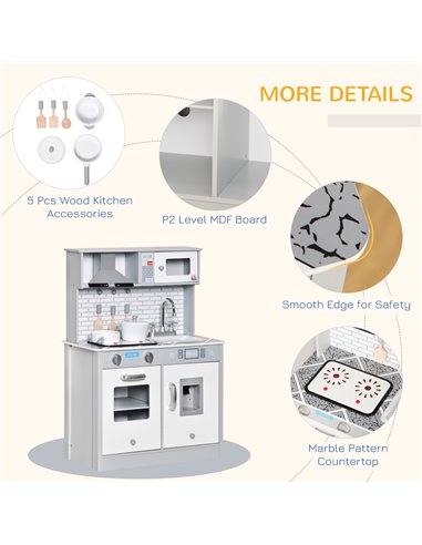 HOMCOM Kids Kitchen Play Cooking Toy Set, Educational Pretend Role Playset Game w/ Sound & Light Effect, Battery Operated Cookto