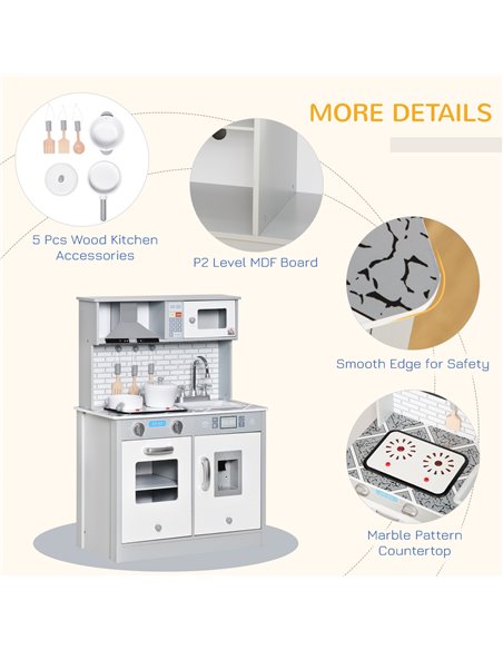 HOMCOM Kids Kitchen Play Cooking Toy Set, Educational Pretend Role Playset Game w/ Sound & Light Effect, Battery Operated Cookto - pic 5674 | FastDaddyshop