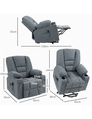 HOMCOM Oversized Riser and Recliner Chairs for the Elderly, Fabric Upholstered Lift Chair for Living Room with Remote Control, S
