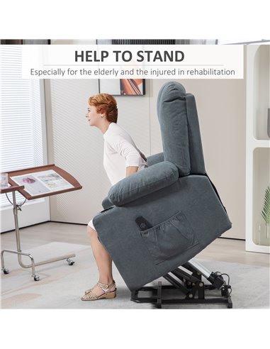 HOMCOM Oversized Riser and Recliner Chairs for the Elderly, Fabric Upholstered Lift Chair for Living Room with Remote Control, S