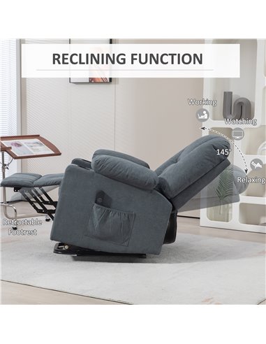 HOMCOM Oversized Riser and Recliner Chairs for the Elderly, Fabric Upholstered Lift Chair for Living Room with Remote Control, S