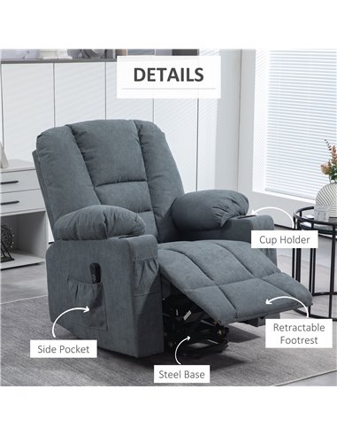 HOMCOM Oversized Riser and Recliner Chairs for the Elderly, Fabric Upholstered Lift Chair for Living Room with Remote Control, S