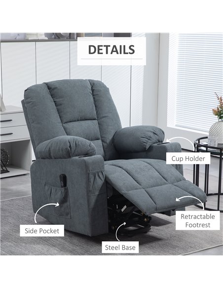 HOMCOM Oversized Riser and Recliner Chairs for the Elderly, Fabric Upholstered Lift Chair for Living Room with Remote Control, S - pic 56749 | FastDaddyshop