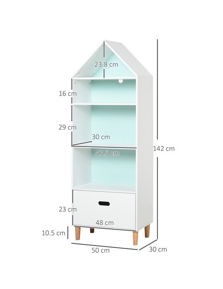 HOMCOM Children's 5-Tier Bookshelf with Drawer, MDF Storage for Books and Toys, White/Blue 311-011 - pic 56755 | FastDaddyshop