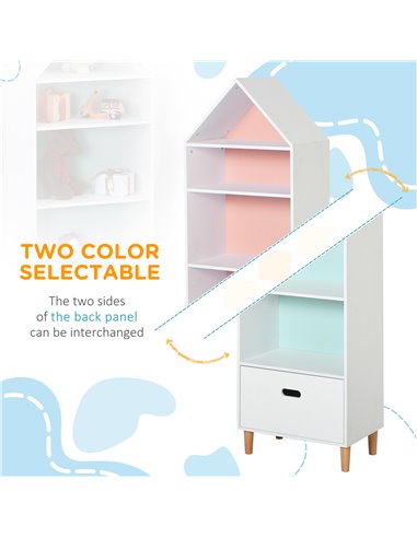 HOMCOM Children's 5-Tier Bookshelf with Drawer, MDF Storage for Books and Toys, White/Blue 311-011