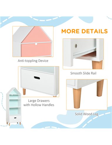 HOMCOM Children's 5-Tier Bookshelf with Drawer, MDF Storage for Books and Toys, White/Blue 311-011