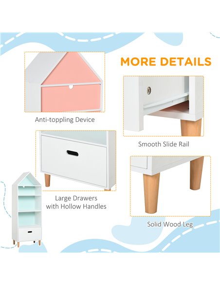 HOMCOM Children's 5-Tier Bookshelf with Drawer, MDF Storage for Books and Toys, White/Blue 311-011 - pic 56758 | FastDaddyshop