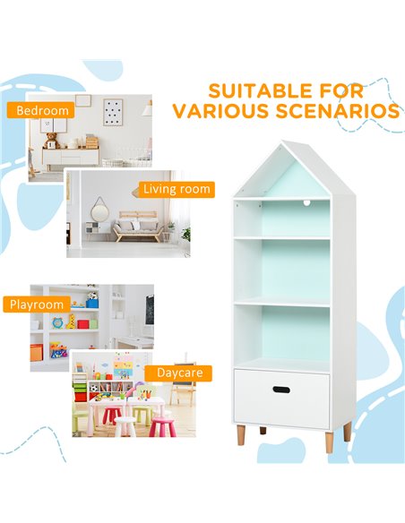 HOMCOM Children's 5-Tier Bookshelf with Drawer, MDF Storage for Books and Toys, White/Blue 311-011 - pic 56759 | FastDaddyshop