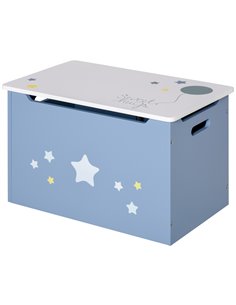 HOMCOM Children's Toy Storage Box, Wooden Chest with Safety Hinge and Air Vents, Side Handles, Blue 311-019