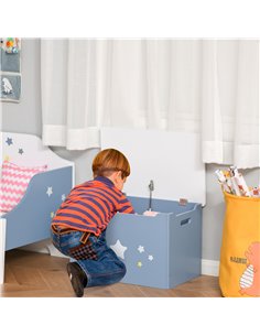 HOMCOM Children's Toy Storage Box, Wooden Chest with Safety Hinge and Air Vents, Side Handles, Blue 311-019 2