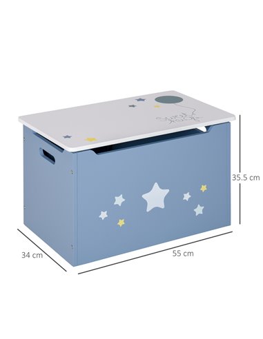 HOMCOM Children's Toy Storage Box, Wooden Chest with Safety Hinge and Air Vents, Side Handles, Blue 311-019