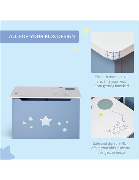 HOMCOM Children's Toy Storage Box, Wooden Chest with Safety Hinge and Air Vents, Side Handles, Blue 311-019 - pic 56774 | FastDaddyshop